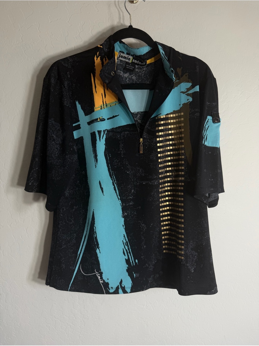 jamie sadock Black, Blue & Gold Graphic Zip Polo L